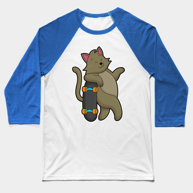 Cat as Skater with Skateboard Baseball T-Shirt by Markus Schnabel